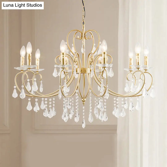 Modern Clear Crystal Gold Chandelier Lighting - Single Tier Suspension Pendant 8/10 Lights With