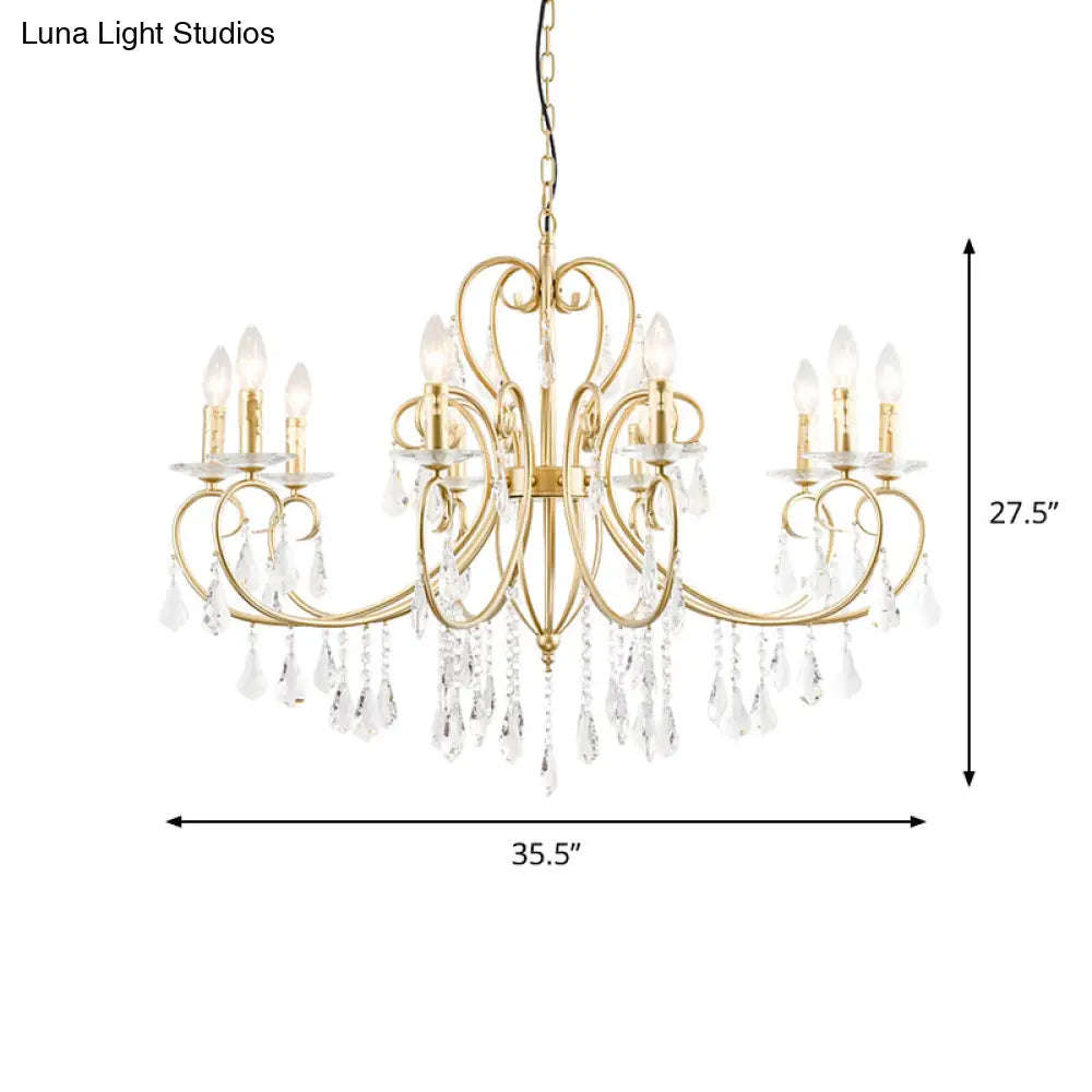 Modern Clear Crystal Gold Chandelier Lighting - Single Tier Suspension Pendant 8/10 Lights With