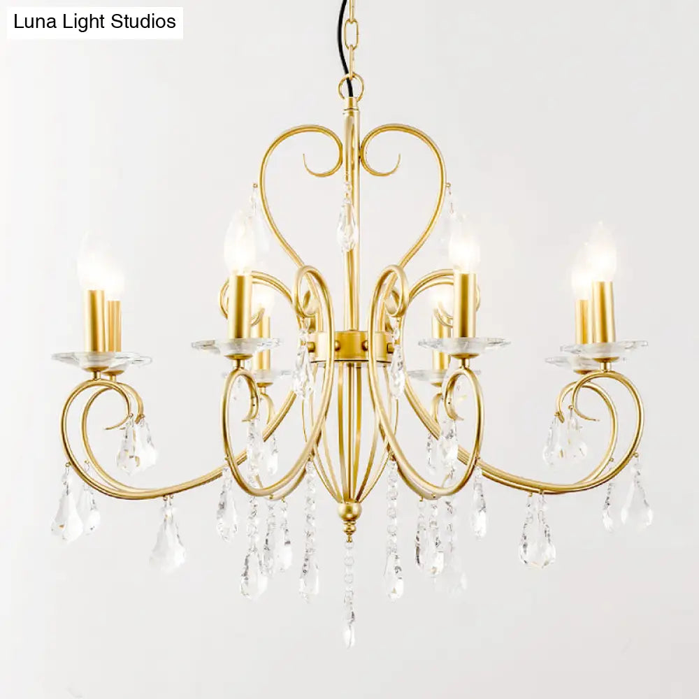 Modern Clear Crystal Gold Chandelier Lighting - Single Tier Suspension Pendant 8/10 Lights With