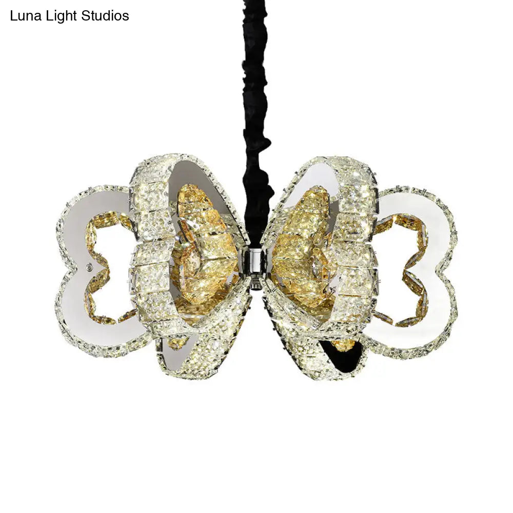 Modern Clear Crystal Heart Chandelier - Led Down Lighting Stainless-Steel Warm/White Light Ideal