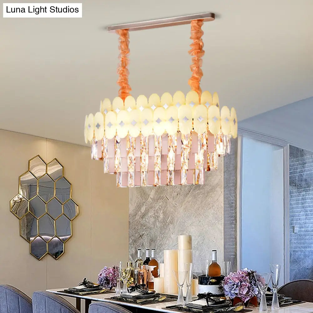 Modern Clear Crystal Island Chandelier - 12 Light Oval Pendant For Dining Room