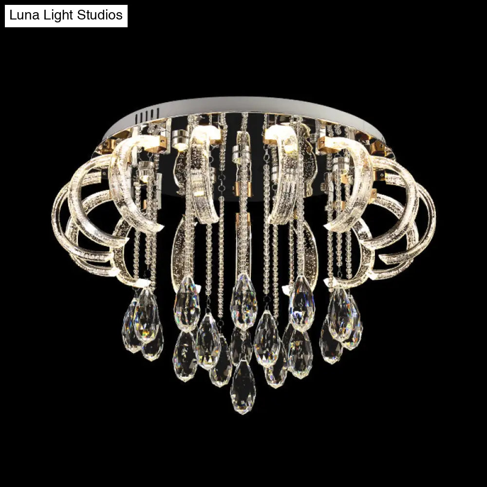 Modern Clear Crystal Led Bedroom Flush Mount Fixture With Arched Design