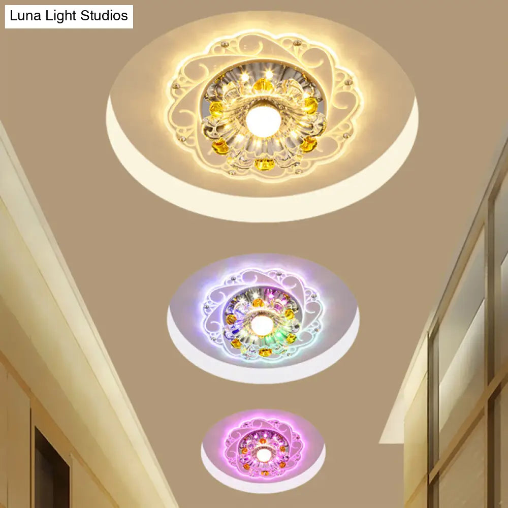 Modern Clear Crystal Led Ceiling Lamp For Corridor With Floral Design