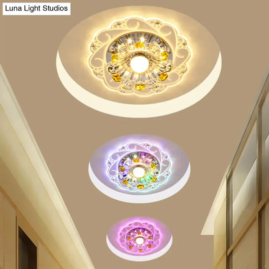 Modern Clear Crystal Led Ceiling Lamp For Corridor With Floral Design