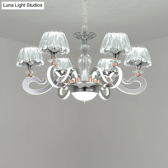 Modern Crystal Led Pendant Chandelier - 6/8 Conic Heads Ceiling Suspended