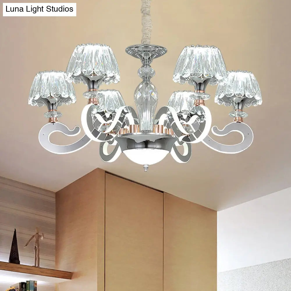 Modern Crystal Led Pendant Chandelier - 6/8 Conic Heads Ceiling Suspended