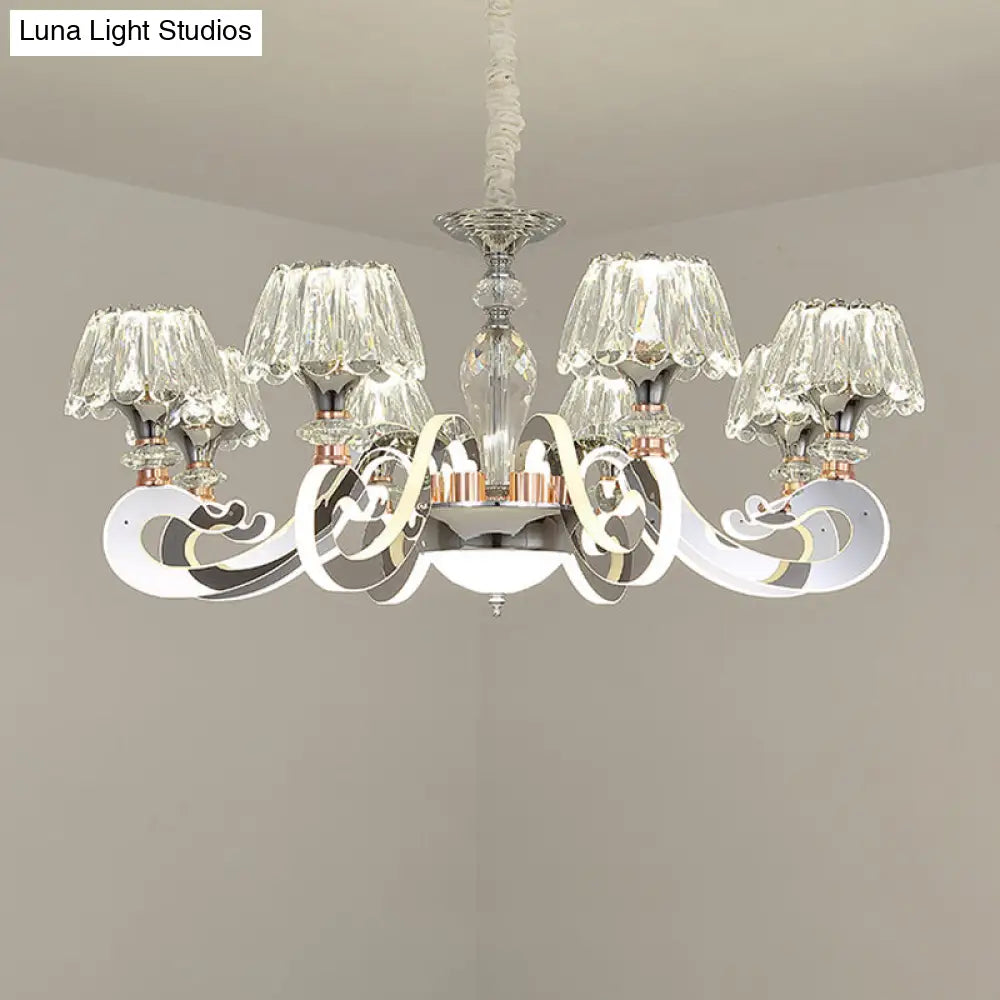 Modern Crystal Led Pendant Chandelier - 6/8 Conic Heads Ceiling Suspended