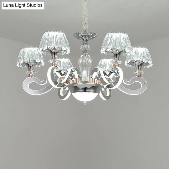 Modern Clear Crystal Led Chandelier Pendant Light - 6/8 Heads Conic Design