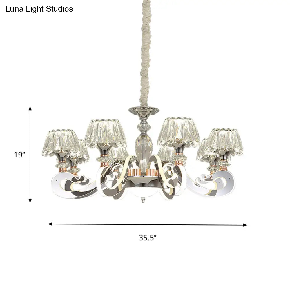 Modern Crystal Led Pendant Chandelier - 6/8 Conic Heads Ceiling Suspended