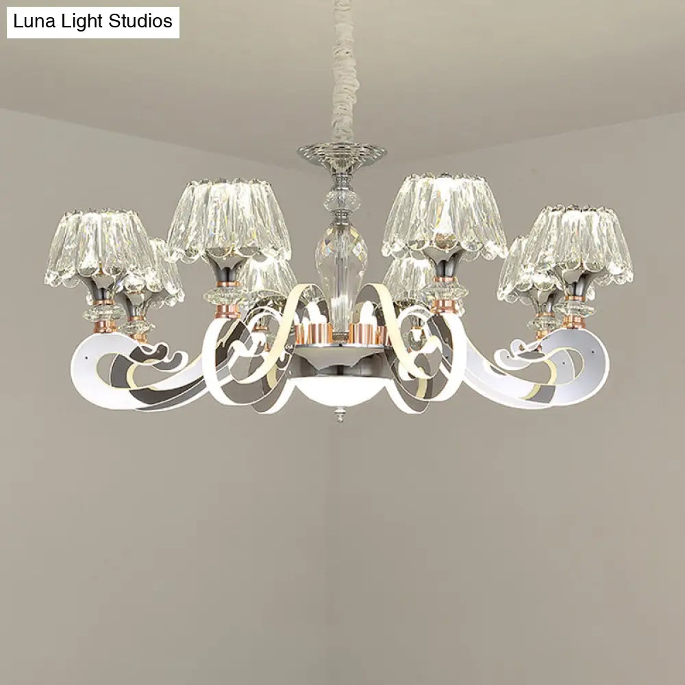 Modern Clear Crystal Led Chandelier Pendant Light - 6/8 Heads Conic Design