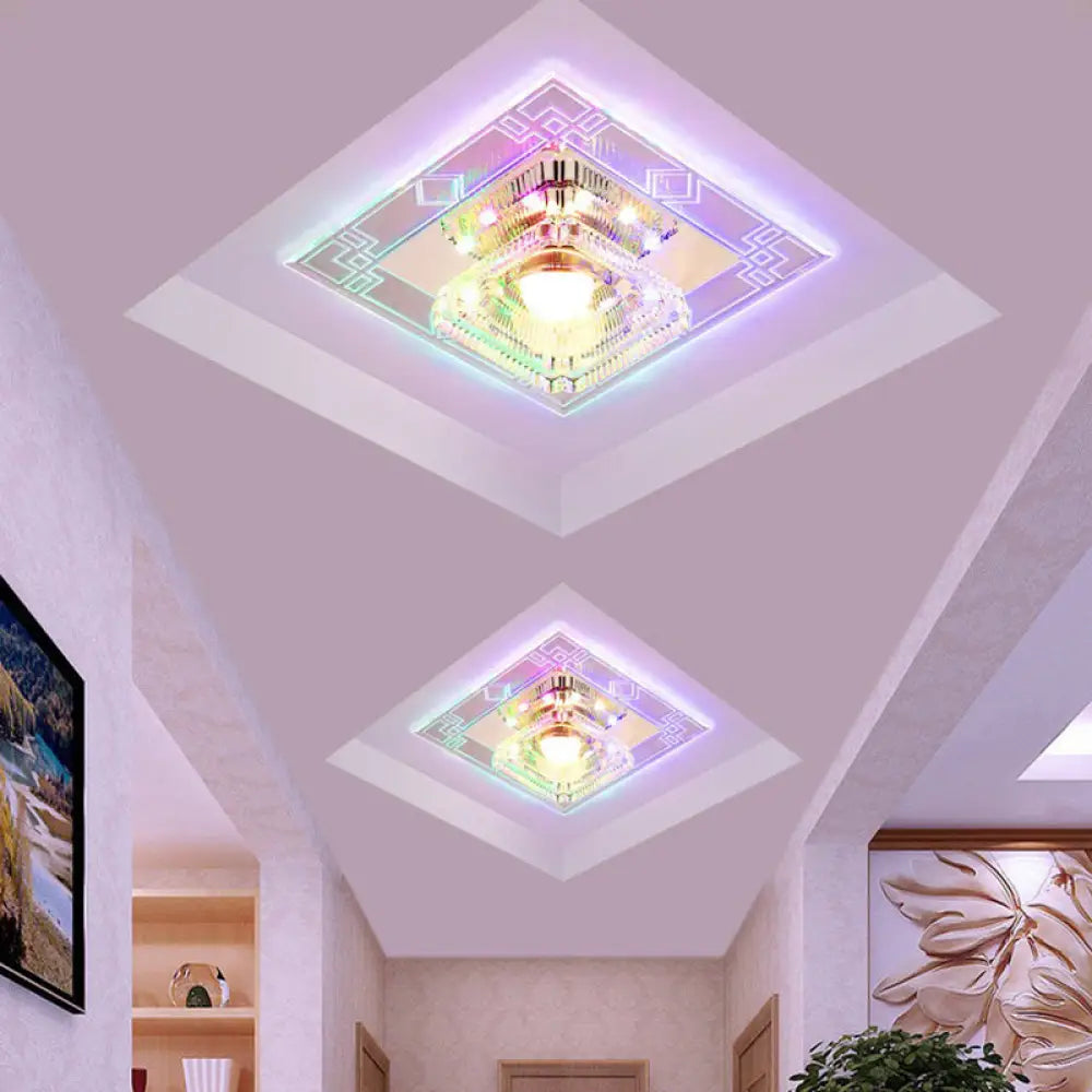 Modern Clear Crystal Led Flush Mount Ceiling Light For Entryway / 3W Multi Color