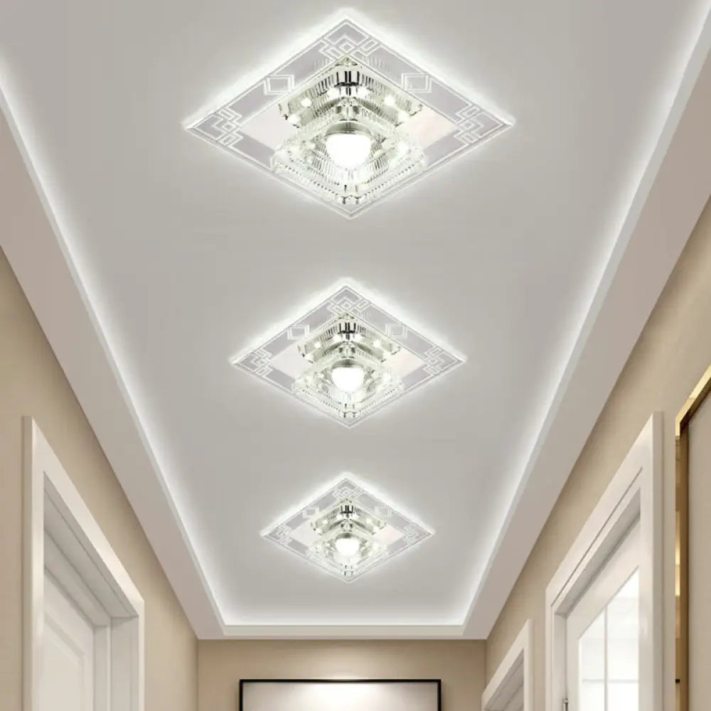 Modern Clear Crystal Led Flush Mount Ceiling Light For Entryway / 3W White