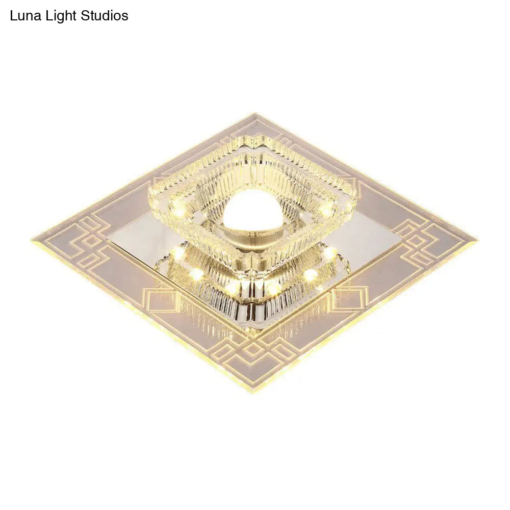 Modern Clear Crystal Led Flush Mount Ceiling Light For Entryway