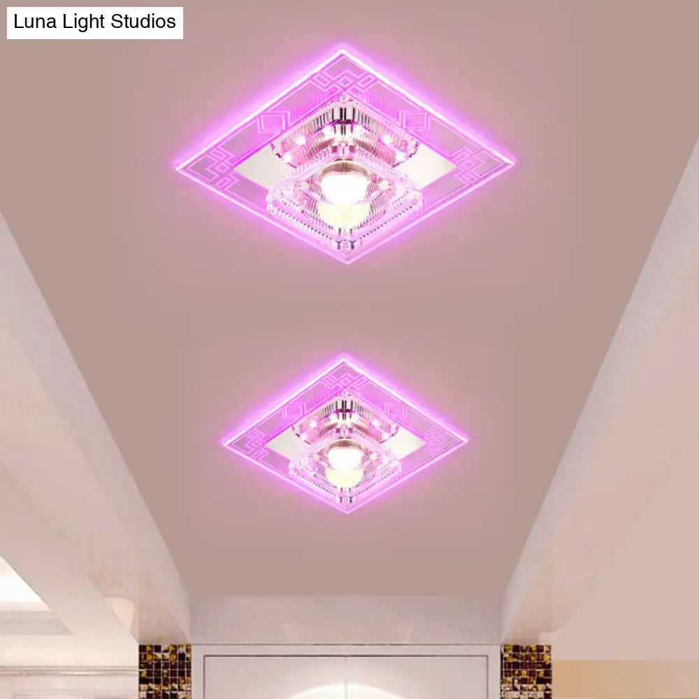 Modern Clear Crystal Led Flush Mount Ceiling Light For Entryway / 5W Pink