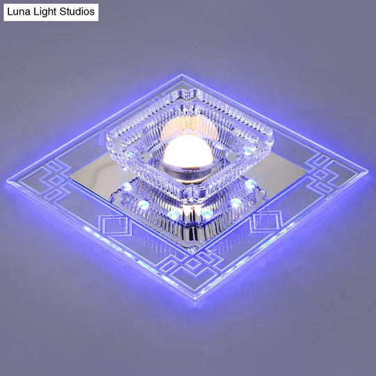 Modern Clear Crystal Led Flush Mount Ceiling Light For Entryway / 5W Blue