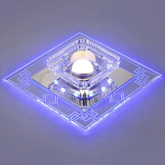 Modern Clear Crystal Led Flush Mount Ceiling Light For Entryway / 5W Blue