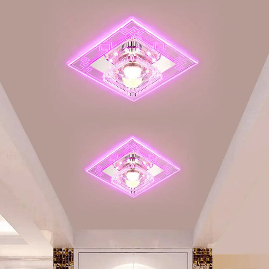 Modern Clear Crystal Led Flush Mount Ceiling Light For Entryway / 5W Pink