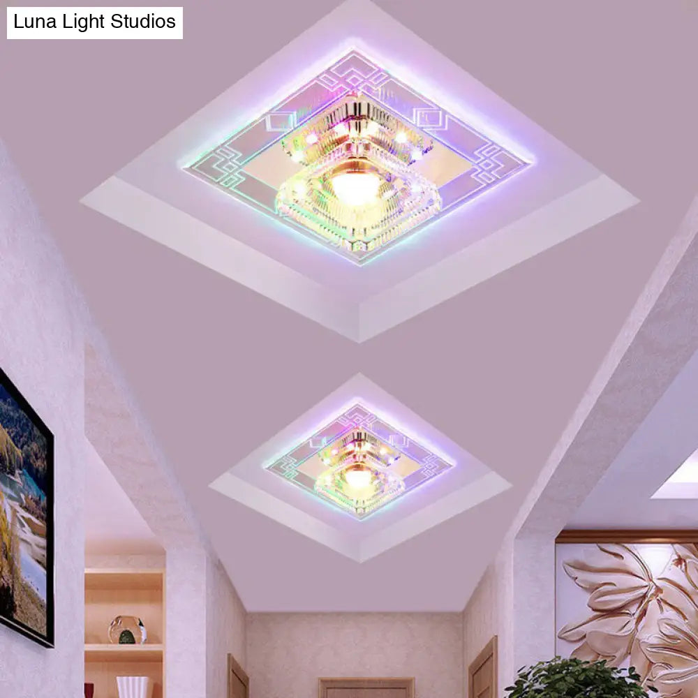 Modern Clear Crystal Led Flush Mount Ceiling Light For Entryway / 3W Multi Color