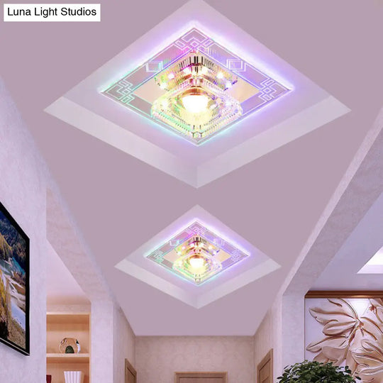 Modern Clear Crystal Led Flush Mount Ceiling Light For Entryway / 3W Multi Color