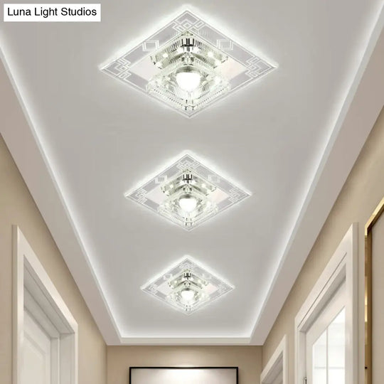 Modern Clear Crystal Led Flush Mount Ceiling Light For Entryway / 3W White