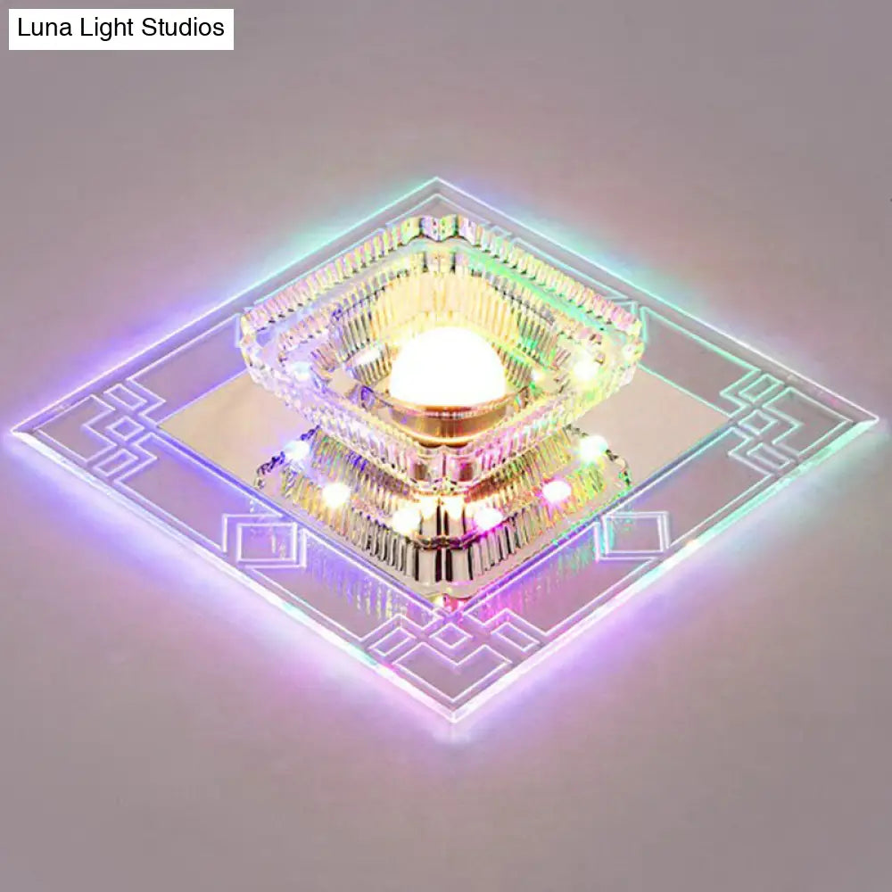 Modern Clear Crystal Led Flush Mount Ceiling Light For Entryway