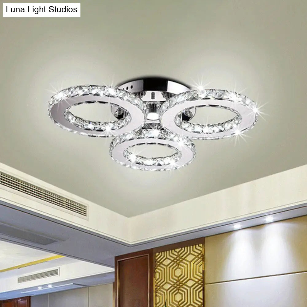 Modern Clear Crystal Led Flush-Mount Ceiling Light In Chrome For Bedrooms