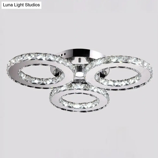 Modern Clear Crystal Led Flush-Mount Ceiling Light In Chrome For Bedrooms