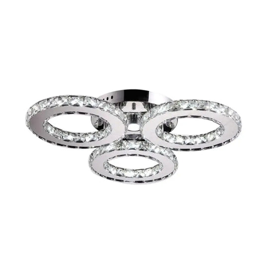 Modern Clear Crystal Led Flush - Mount Ceiling Light In Chrome For Bedrooms