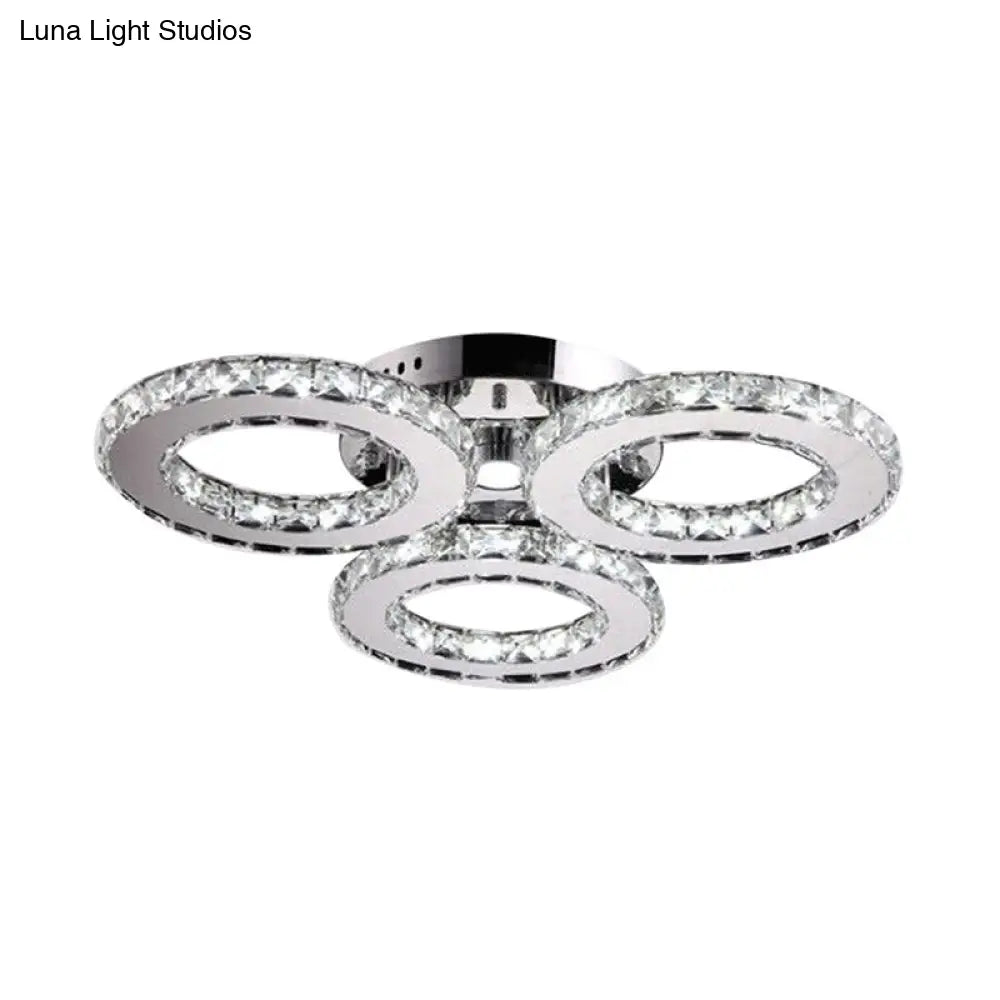 Modern Clear Crystal Led Flush-Mount Ceiling Light In Chrome For Bedrooms