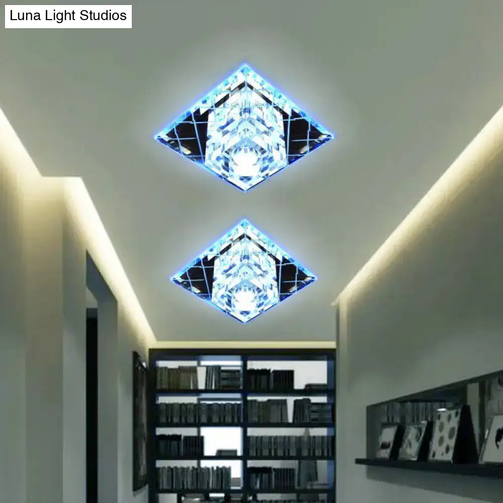 Modern Clear Crystal Led Flush Mount Lamp - Chrome Finish