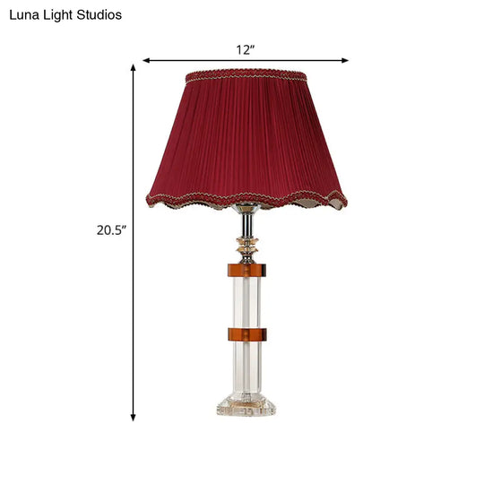 Modern Clear Crystal Nightstand Light Scalloped Design Red Shade 1-Bulb Bedroom Table Lamp