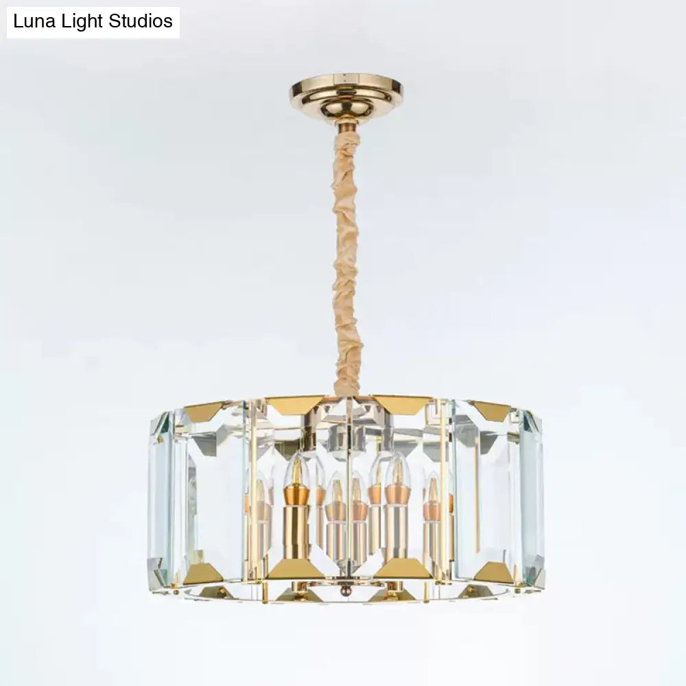 Modern Clear Crystal Drum Pendant Lamp - 6-Light Dining Room Chandelier