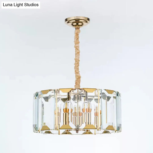 Modern Clear Crystal Drum Pendant Lamp - 6-Light Dining Room Chandelier