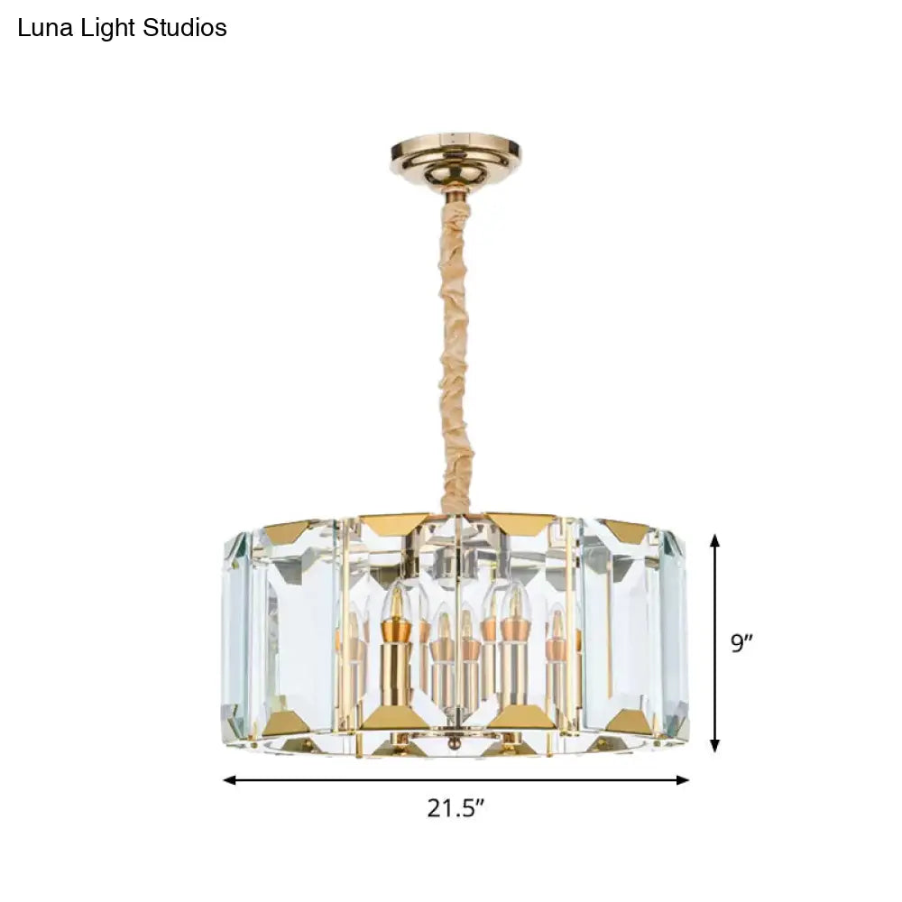 Modern Clear Crystal Drum Pendant Lamp - 6-Light Dining Room Chandelier