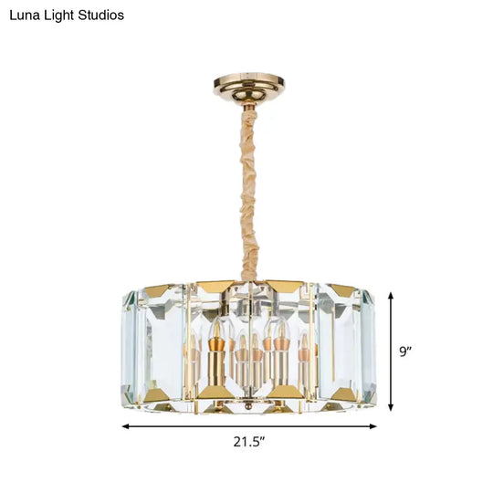 Modern Clear Crystal Drum Pendant Lamp - 6-Light Dining Room Chandelier