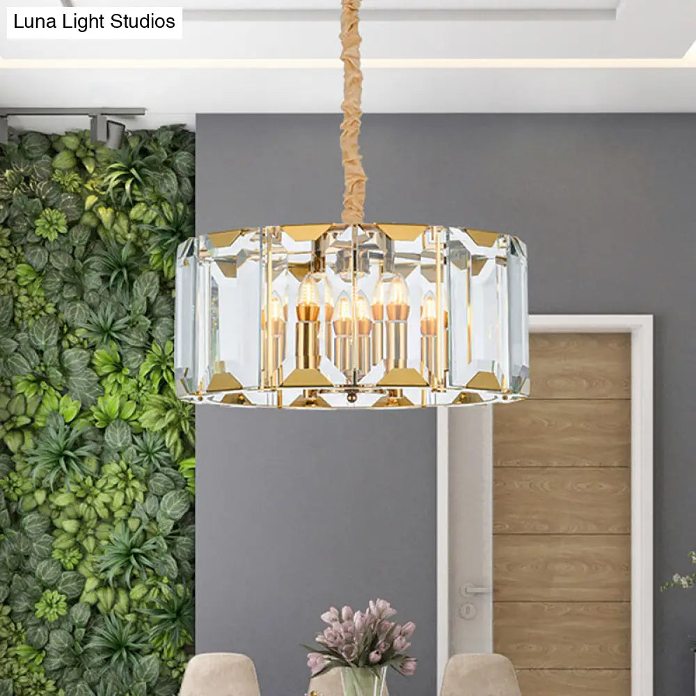 Modern Clear Crystal Drum Pendant Lamp - 6-Light Dining Room Chandelier