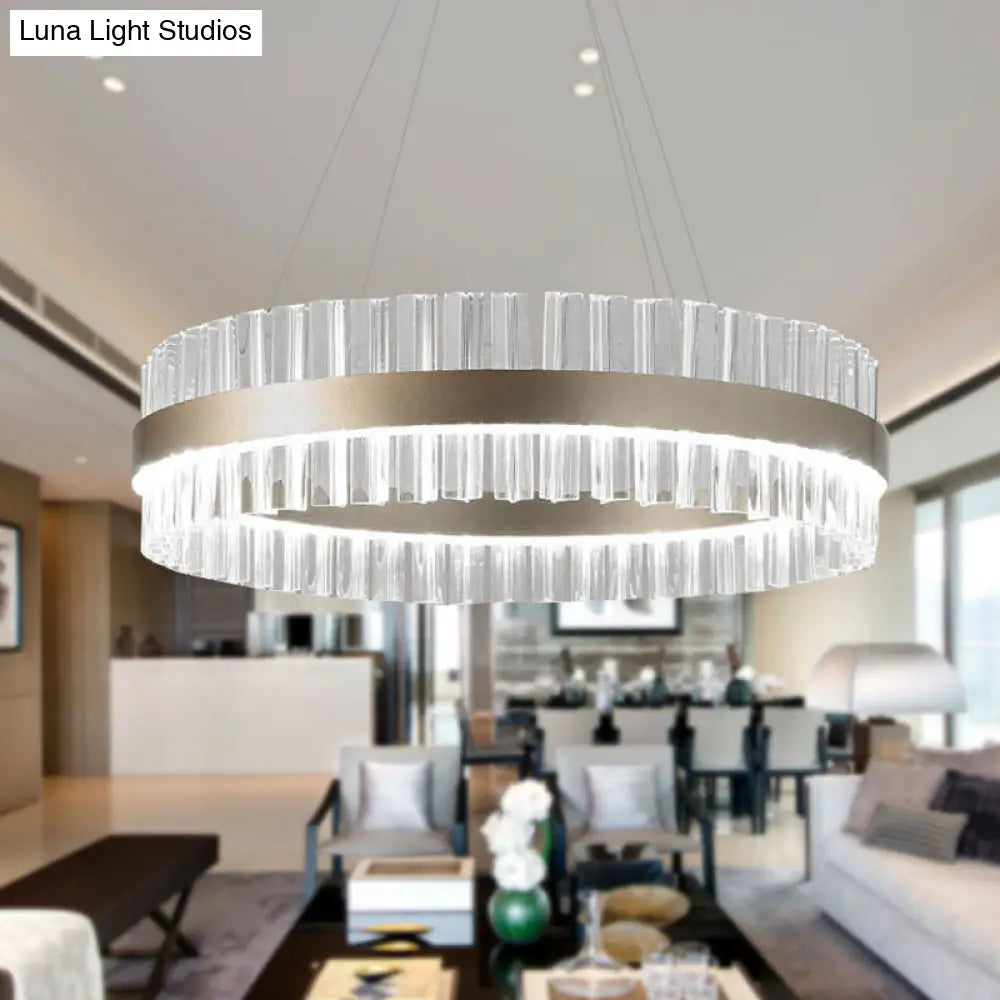 Modern Clear Crystal Pendant Lighting With 1 Light Gold Hanging Lamp - 16/24/32 Wide Warm/White For