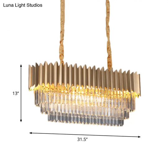 Modern Clear Crystal Prisms Pendant Lamp - Oval Shape 8 Heads Gold Finish For Dining Room And