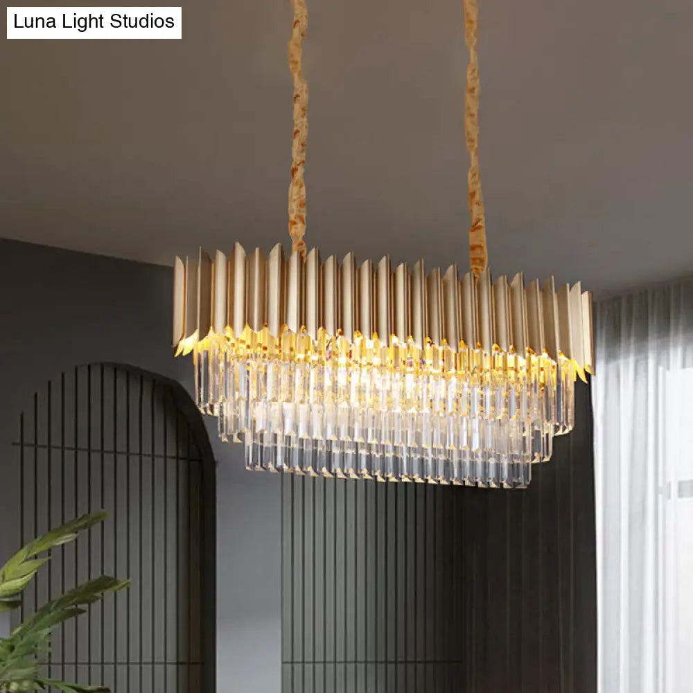 Modern Clear Crystal Prisms Pendant Lamp - Oval Shape 8 Heads Gold Finish For Dining Room And