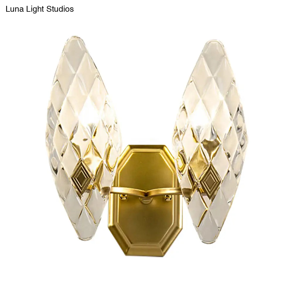 Modern Clear Crystal Rhombus Wall Sconce Lamp - 1/2-Head Brass Light For Living Room