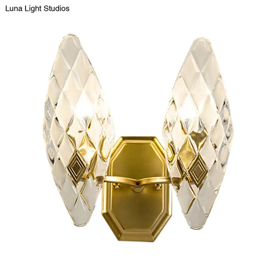 Modern Clear Crystal Rhombus Wall Sconce Lamp - 1/2-Head Brass Light For Living Room