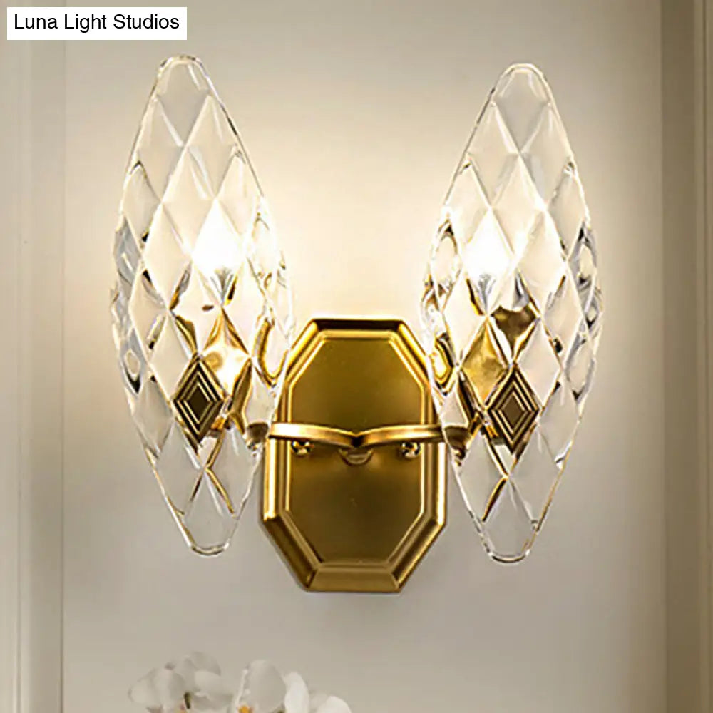 Modern Clear Crystal Rhombus Wall Sconce Lamp - 1/2-Head Brass Light For Living Room