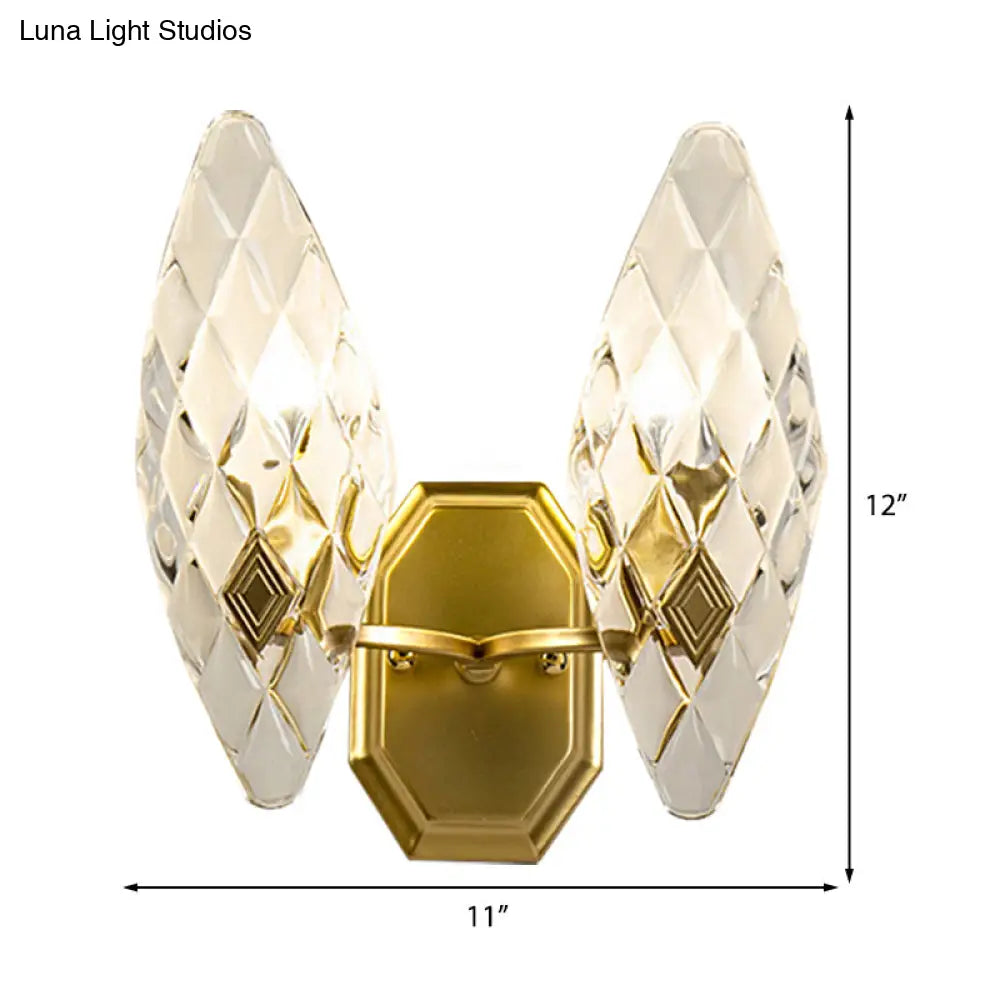 Modern Clear Crystal Rhombus Wall Sconce Lamp - 1/2-Head Brass Light For Living Room