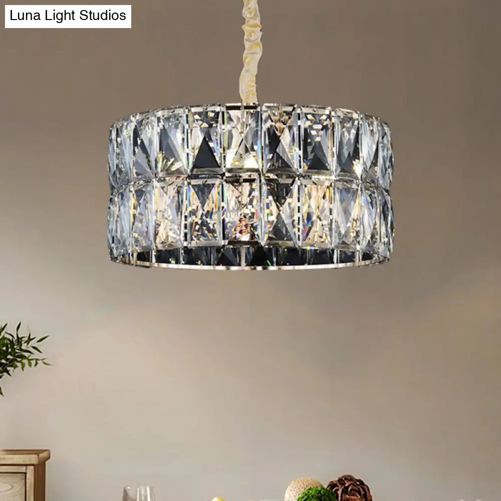 Modern Clear Crystal Round Chandelier - Black Multi-Light Ceiling Lamp For Living Room