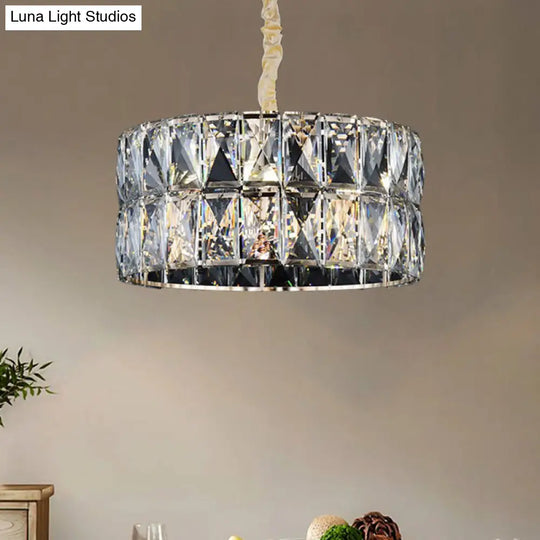 Modern Clear Crystal Round Chandelier - Black Multi-Light Ceiling Lamp For Living Room