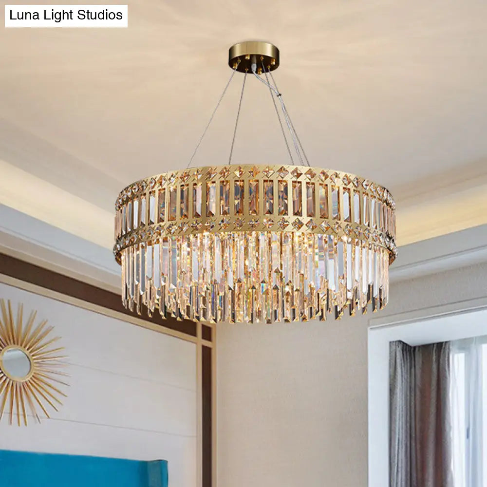 Modern Clear Crystal Round Pendant Light 10-Light Gold Hanging Lamp For Bedroom
