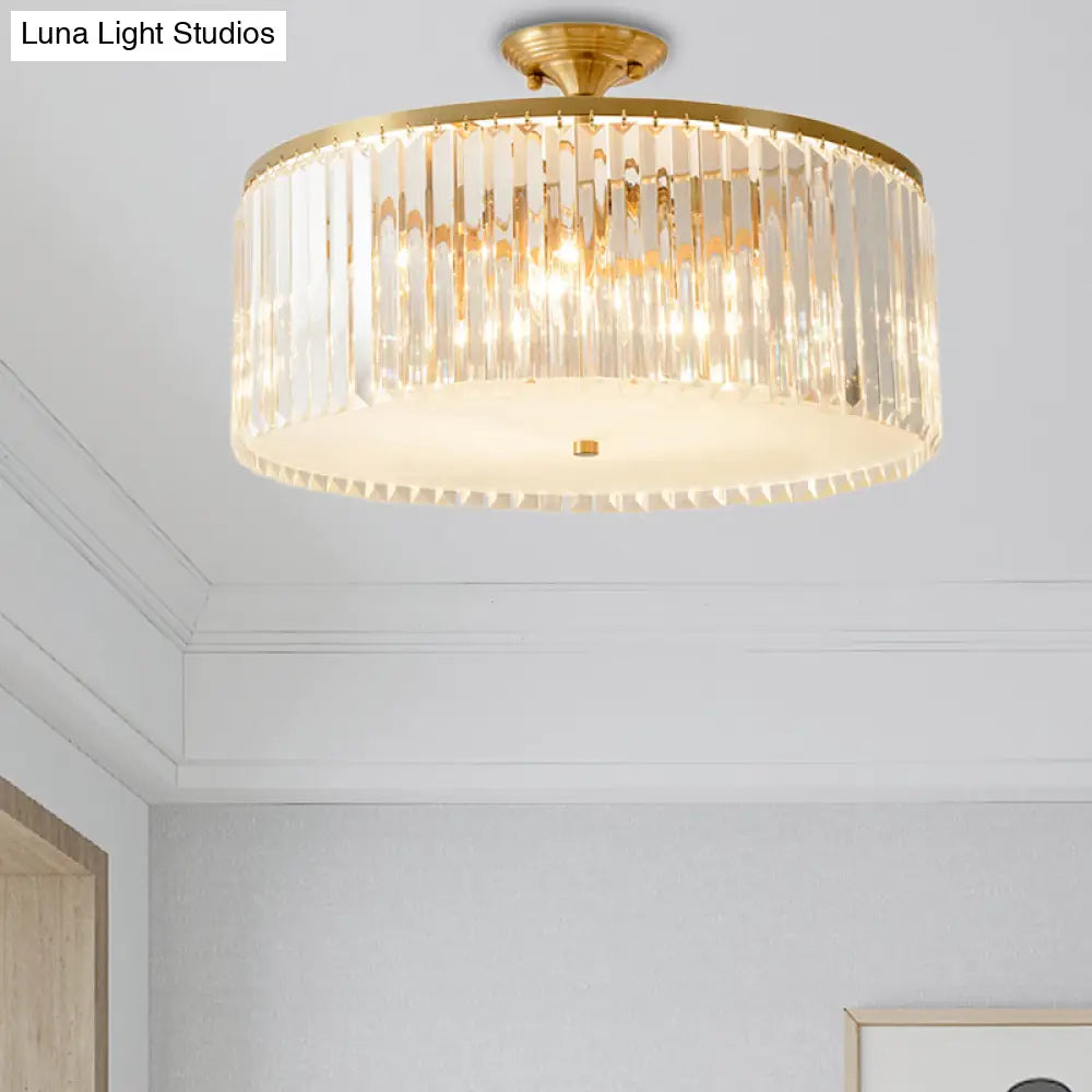 Modern Clear Crystal Semi Flush Ceiling Light With Gold Finish - Ideal For Living Room 4/5/6 Bulbs