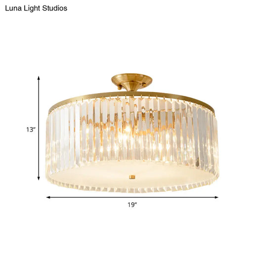 Modern Clear Crystal Semi Flush Ceiling Light With Gold Finish - Ideal For Living Room 4/5/6 Bulbs