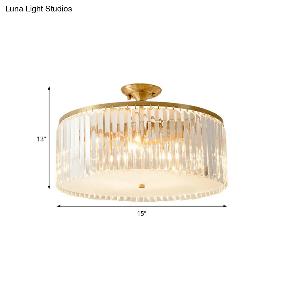 Modern Clear Crystal Semi Flush Ceiling Light With Gold Finish - Ideal For Living Room 4/5/6 Bulbs