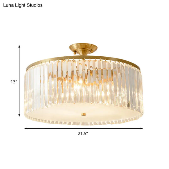 Modern Clear Crystal Semi Flush Ceiling Light With Gold Finish - Ideal For Living Room 4/5/6 Bulbs